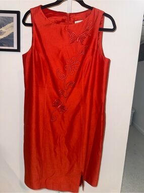 S.L. Fashions Red Sleeveless Embroidered Sheath Dress